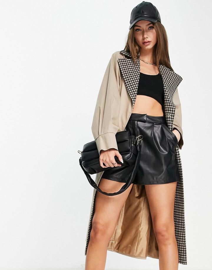 Helene Berman Contrast Check Cotton Trench Coat In Beige-neutral