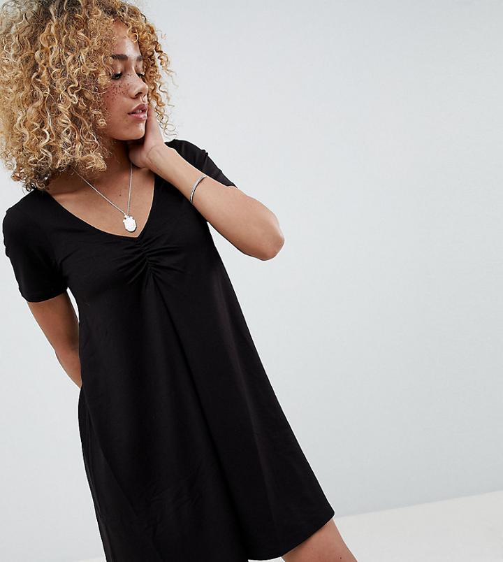 Asos Design Petite Ruched Front Swing Dress - Black
