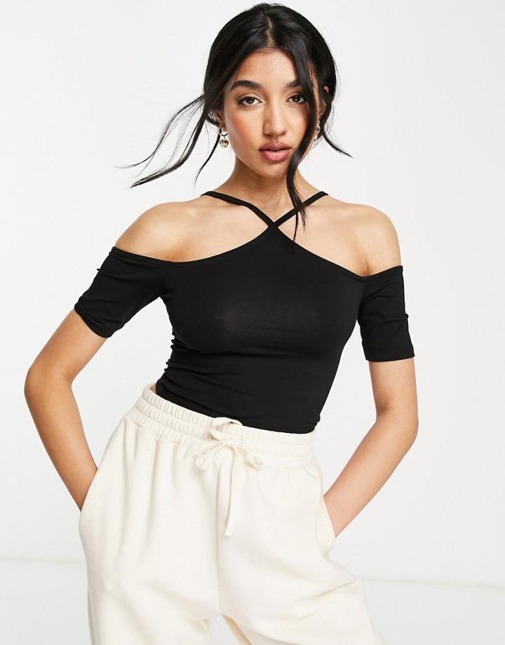 Asos Design Off Shoulder Halter Neck Top In Black