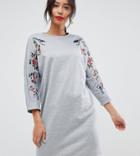New Look Tall Embroidered Sleeve Sweater Dress - Gray
