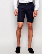 Heart & Dagger Tonal Check Shorts In Skinny Fit - Navy