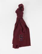 Asos Design Supersoft Long Woven Scarf With S Varsity Badge Embroidery Burgundy-red