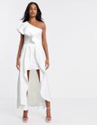 True Violet One Shoulder High Low Maxi Dress In Ivory-white