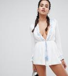 Missguided Embroidered Beach Romper - White