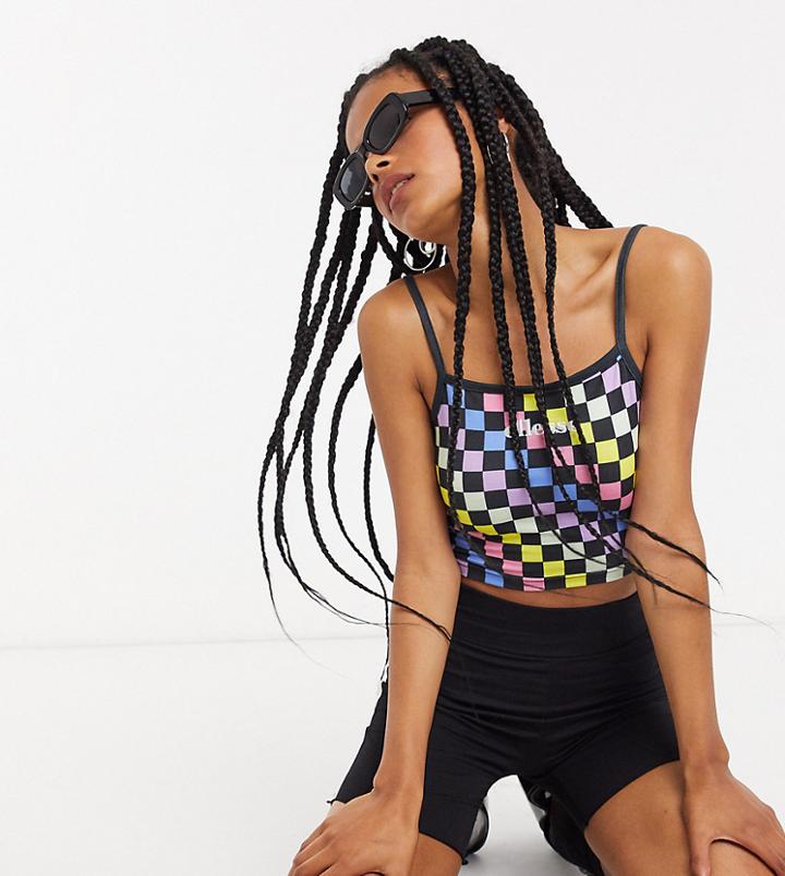 Ellesse Crop Top With Logo In Pastel Rainbow Checkerboard-multi