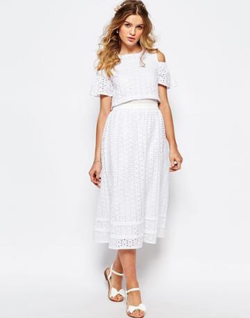 Darccy Broderie Cold Shoulder Midi Dress - White