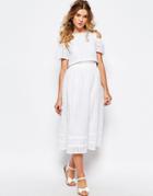 Darccy Broderie Cold Shoulder Midi Dress - White