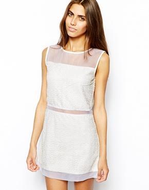 Goldie Mesh Insert Shift Dress - White