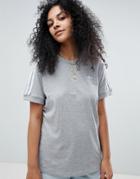 Adidas Originals 3 Stripe Ringer T-shirt In Gray - Gray