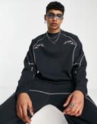 Asos Design Oversized Sweatshirt In Black With Tattoo Print And Stitching Detail - Part Of A Set