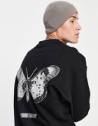 Asos Design Oversized Sweatshirt In Black With Gothic Butterfly Back Print - Black - Black