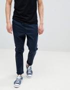 Asos Design Tapered Woven Joggers In Navy With Fixed Hem - Navy