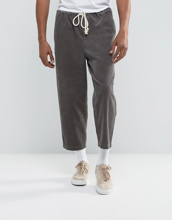 Asos Oversized Tapered Cord Pants With Rope Detail In Gray - Gray
