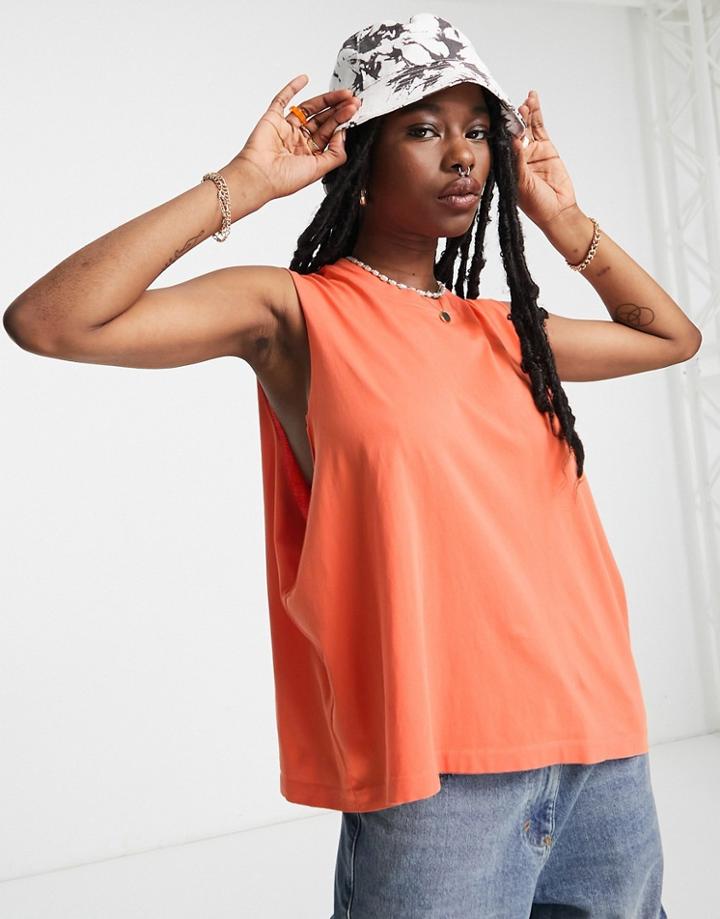 Topshop Acid Wash Tank Top In Orange-white