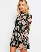 Fashion Union Long Sleeve Romper In Floral Print - Multi