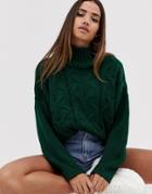 In The Style Chunky Cable Knit Sweater - Green