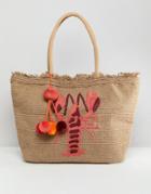 America & Beyond Hand Embroidered Lobster Structured Beach Bag - Multi