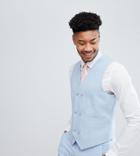 Asos Tall Wedding Skinny Suit Vest In Soft Blue Cross Hatch With Printed Lining - Blue