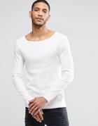 Asos Rib Extreme Muscle Long Sleeve T-shirt With Boat Neck In Off White - Off White