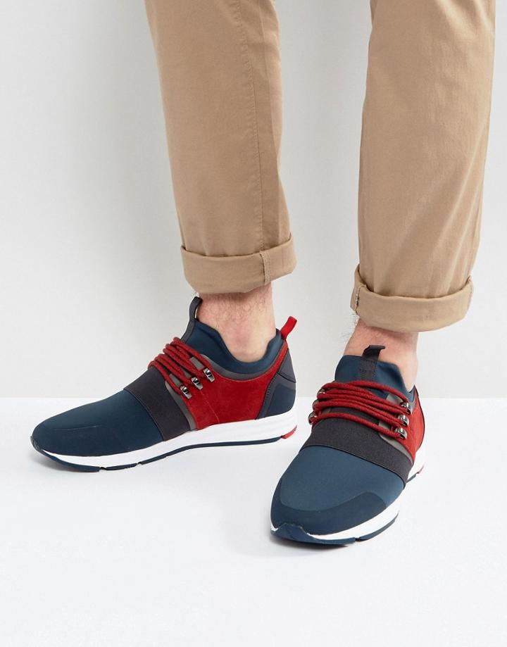 Hugo By Hugo Boss Neoprene Suede And Elastic Detail Sneakers Blue - Blue