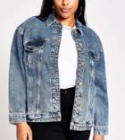 River Island Plus Oversized Denim Jacket In Mid Blue-blues