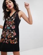Rd & Koko Embroidered V Neck Shift Dress - Multi
