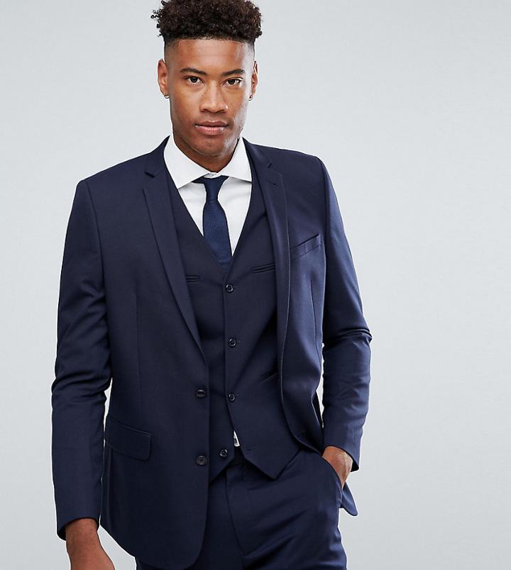 Asos Tall Slim Suit Jacket In Navy - Navy