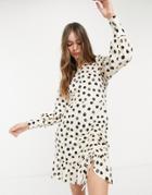 River Island Ruched Polka Dot Mini Dress In Cream-white