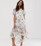 Asos Design Maternity Midi Dress In Spot And Floral With Lace And Hem Detail-multi