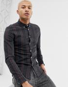 Asos Design Skinny Stretch Denim Stripe Shirt-black