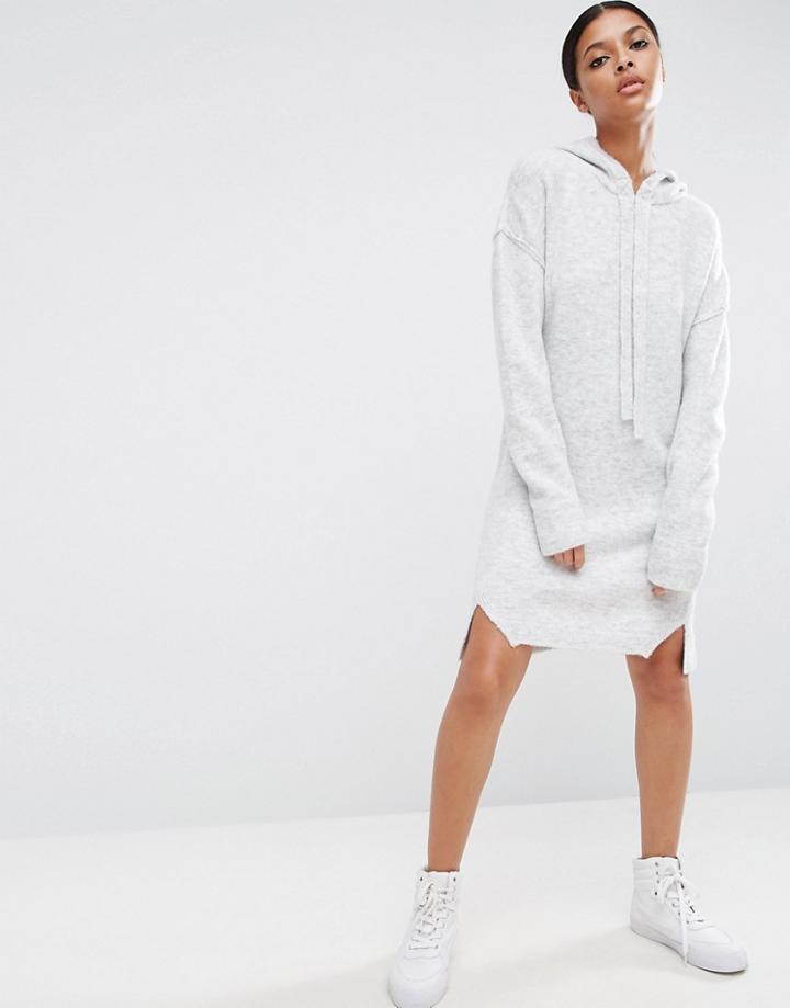 Asos Hoodie Sweater Dress In Knit - Gray