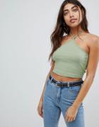 Asos Design Crop Top With Tie Halter - Green