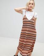 Pull & Bear Knitted Cami Midi Dress In Multi - Multi