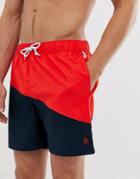 Original Penguin Icon Logo Color Block Swim Shorts In Navy/red - Red
