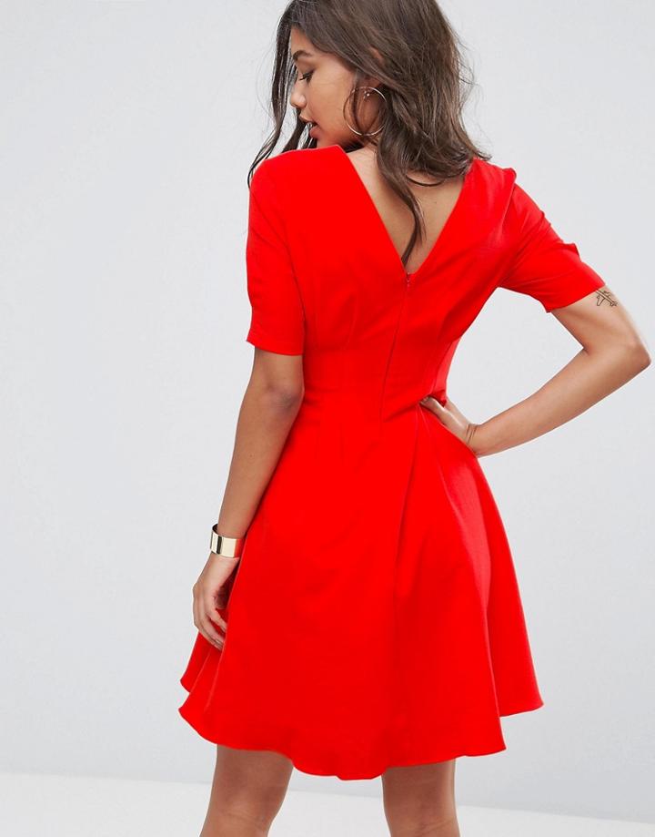 Little Mistress V Back Skater Dress - Red