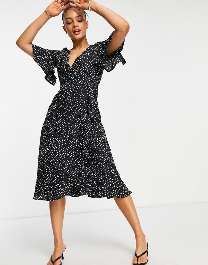 Ax Paris Ruffle Wrap Midi Dress In Comma Print-multi