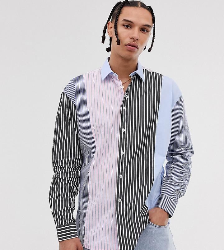 Collusion Tall Oversized Splice Stripe Shirt-black