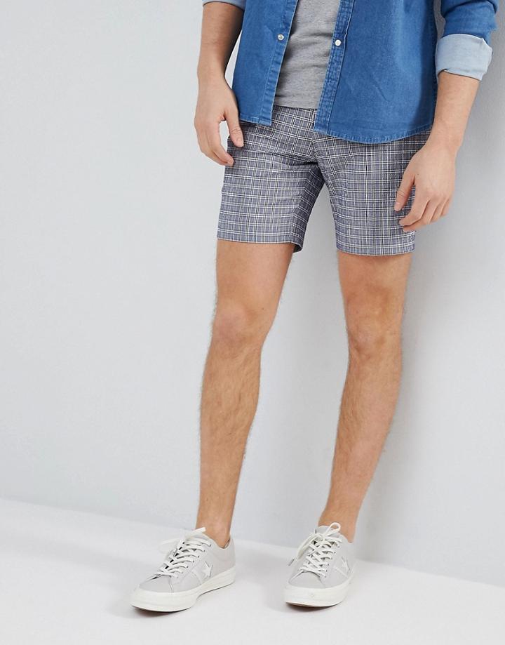 Asos Design Slim Mid Length Smart Short In Navy Seersucker Check - Navy