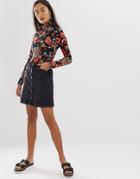 New Look Skirt With Buttons In Black Denim - Black