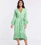Twisted Wunder Exclusive Ruffle Midi Dress In Green Daisy-blues