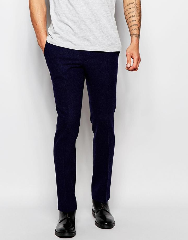 Noak Textured Tweed Pants In Slim Fit - Navy