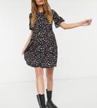 Flounce Maternity Super Oversized Ruffle Sleeve Smock Dress In Multi Print-black