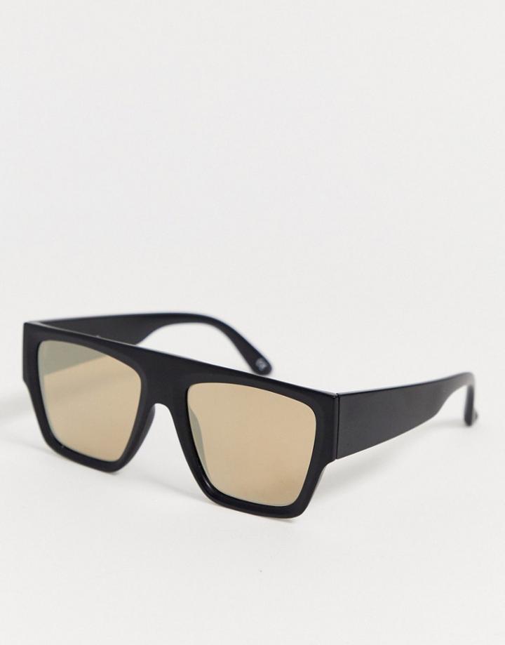 Asos Design Visor In Matte Black With Gold Mirror Lens