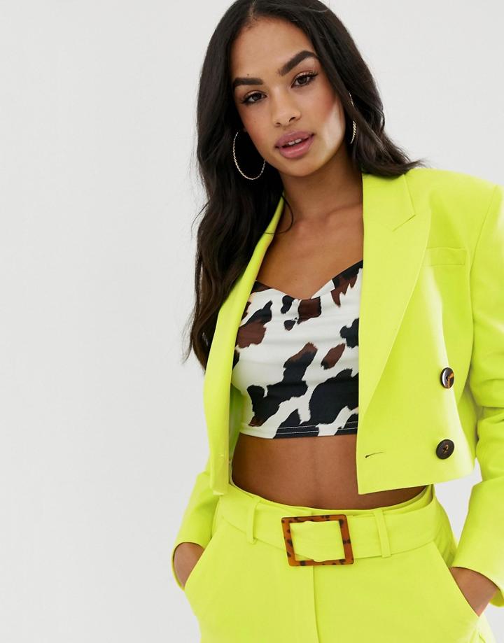Asos Design Lime Cropped Suit Blazer - Green