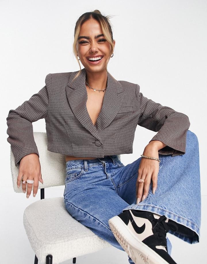 Urban Revivo Cropped Blazer In Check Print - Part Of A Set-red
