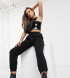 Asos Design Petite Basic Sweatpants With Tie Waist In Organic Cotton-black