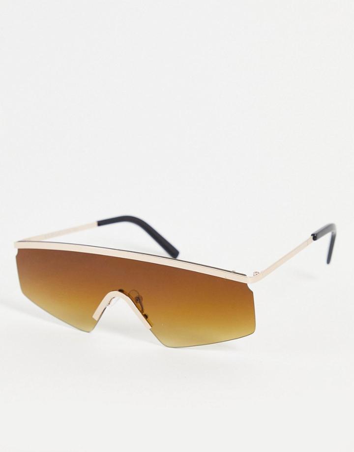 Aj Morgan Rory Visor Sunglasses In Gold With Brown Fade Lens