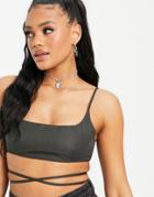 Asos Design Strap Crop Top In Charcoal-grey