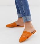 Asos Design Wide Fit Motto Woven Mules In Orange