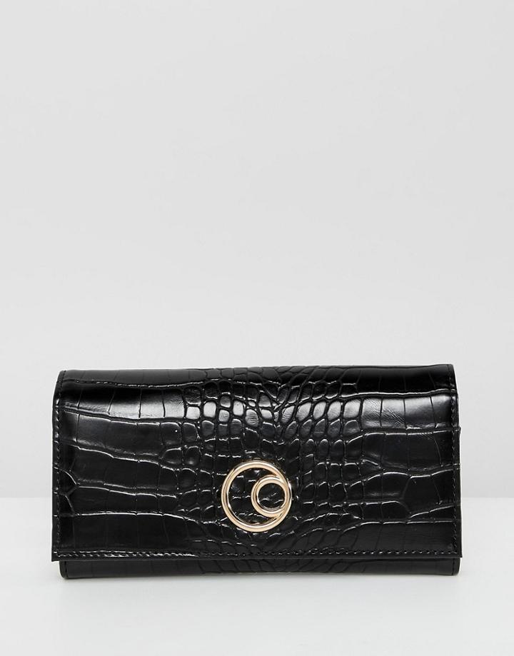 Asos Design Double Circle Croc Foldover Purse - Black